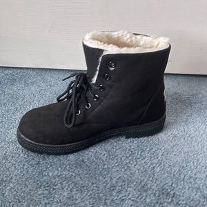 Fuzzy black ankle boots